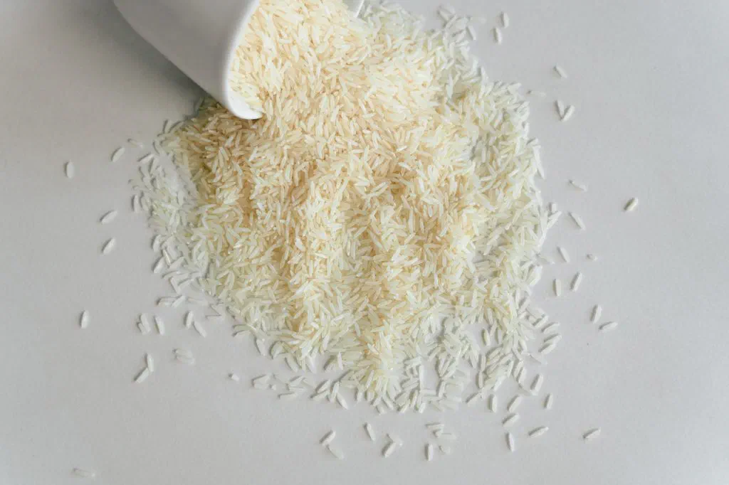 rice spilled on a table